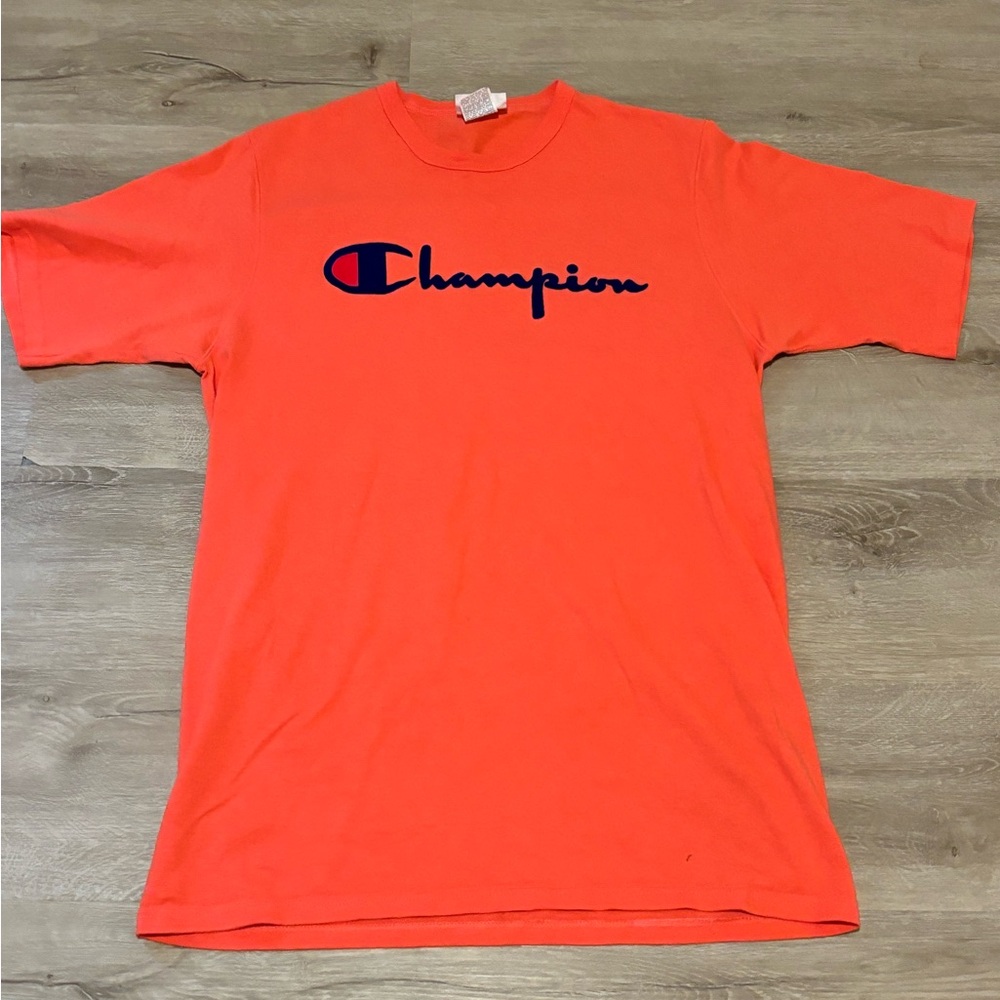 Vintage Champion Felt Logo Men's Pink T-Shirt